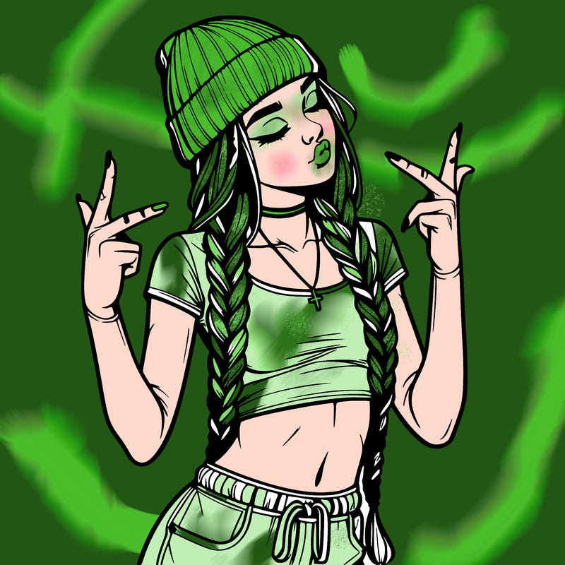 realistic teenage girl with braids and a beanie and crop top doing 🫶🏼