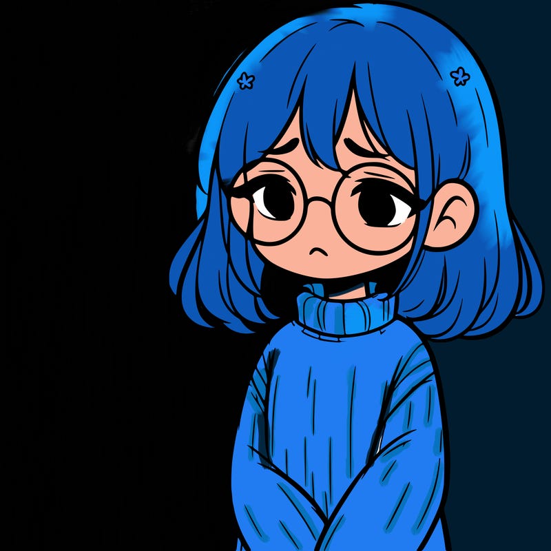 sad girl with glasses in a sweater
