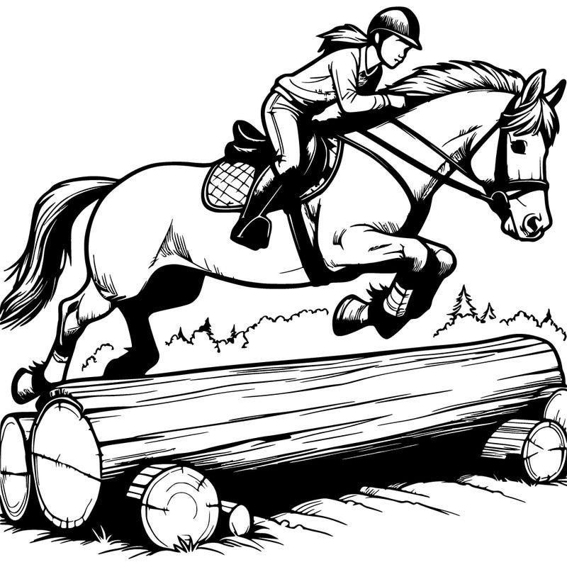 realistic horse jumping over log with rider