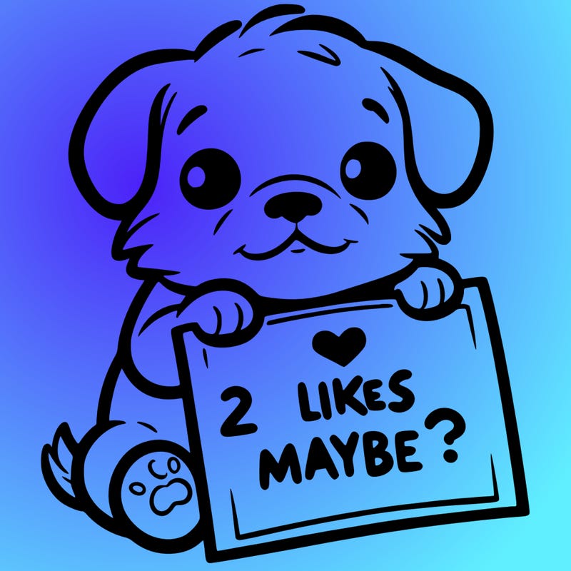 a puppy holding a sign that says 2 likes maybe?
