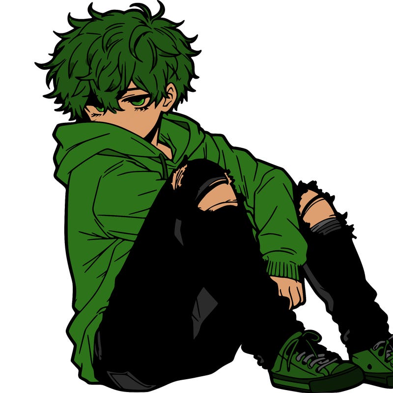 a male hoddie ripped jeans messy hair anime