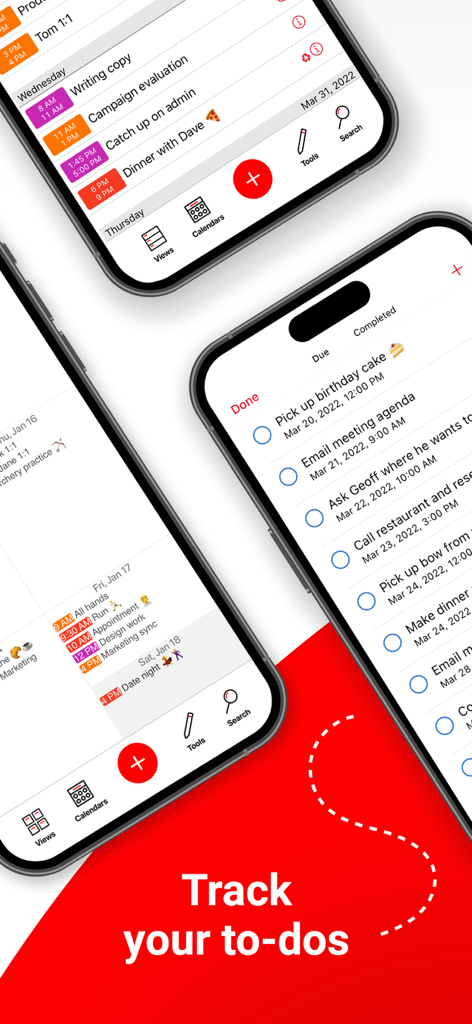 Week Calendar App-Oberfläche, die eine To-Do-Liste und einen Aufgaben-Tracker auf iPhone-Bildschirmen zeigt