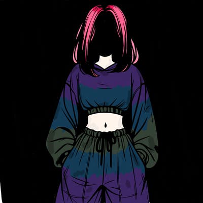 realistic girl faceless with baggy pants and a crop top