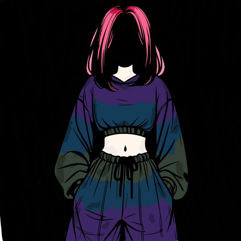 realistic girl faceless with baggy pants and a crop top
