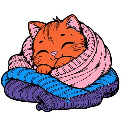 realistic cozy cat in a blanket