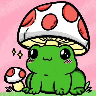 a cute frog with a mushroom hat