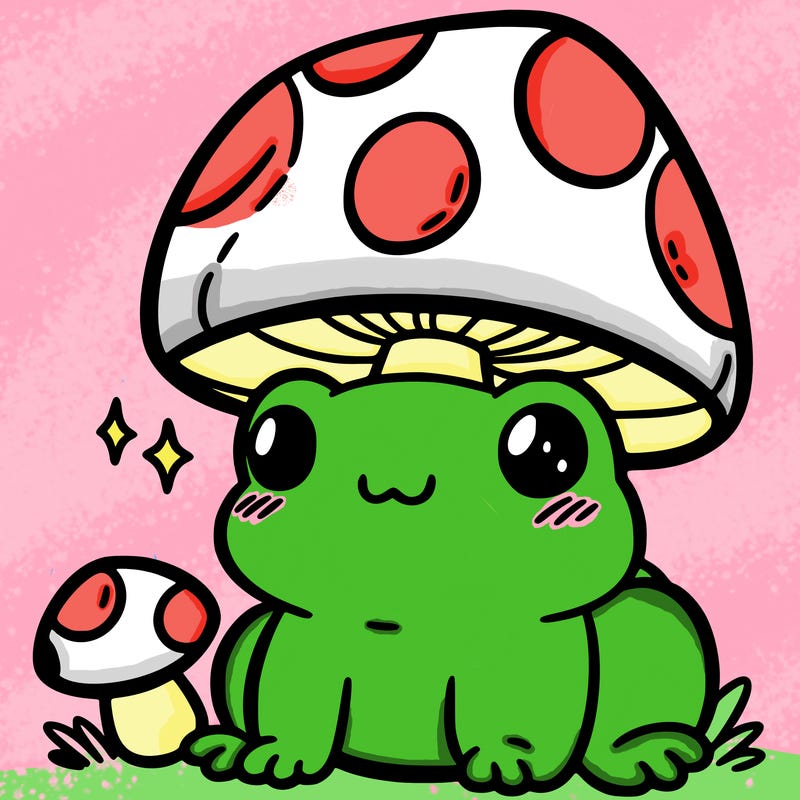 a cute frog with a mushroom hat