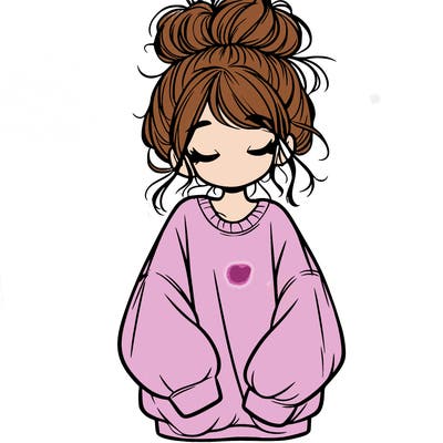 girl with baggy sweatshirt and messy bun