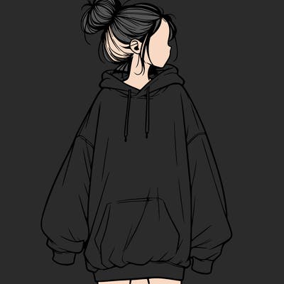 realistic girl with a oversized sweatshirt on and a bun
