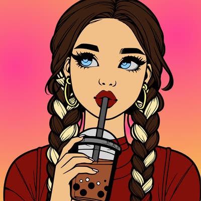 realistic girl with braided hair drinking boba