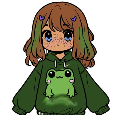 girl wearing frogging sweatshirt