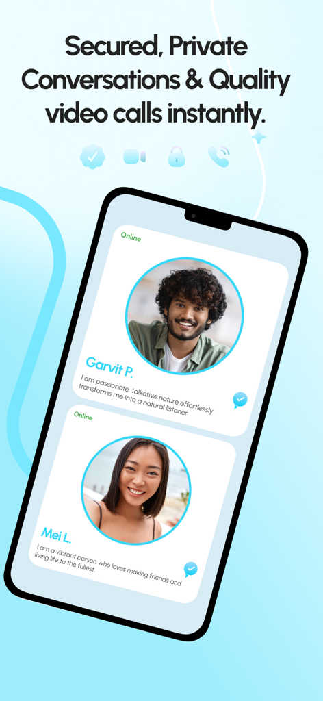 Rent A Cyber Friend app screen showing verified profiles for private video calls