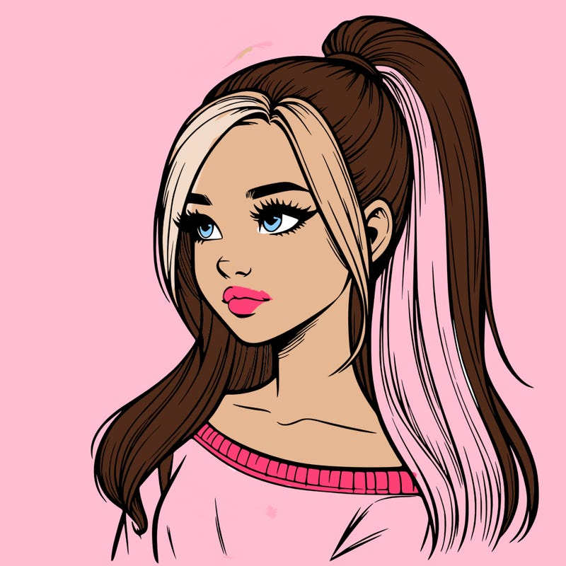 realistic girl with a high ponytail