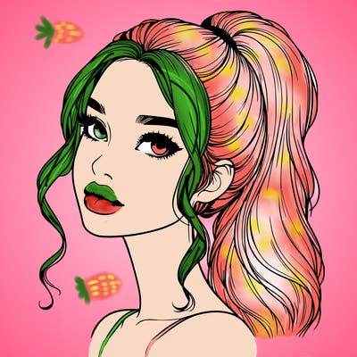 realistic girl with a ponytail on her hair and lips