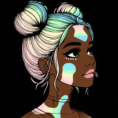 realistic girl with buns on the top of her head