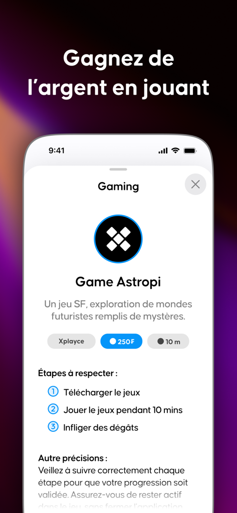 Winix - Winix mobile app screen showing a gaming mission to earn money by playing Game Astropi.