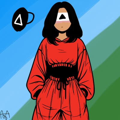 realistic girl faceless with baggy pants and a crop top