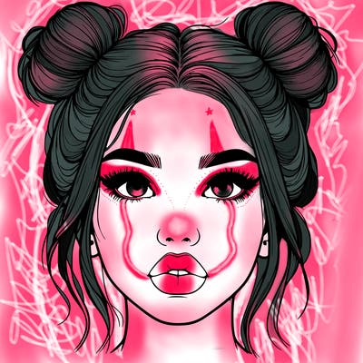 realistic girl with two buns on her hair and lips