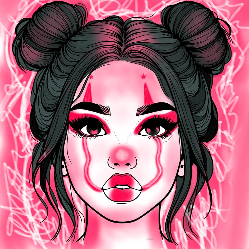 realistic girl with two buns on her hair and lips