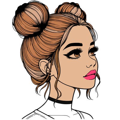realistic girl with buns on the top of her head
