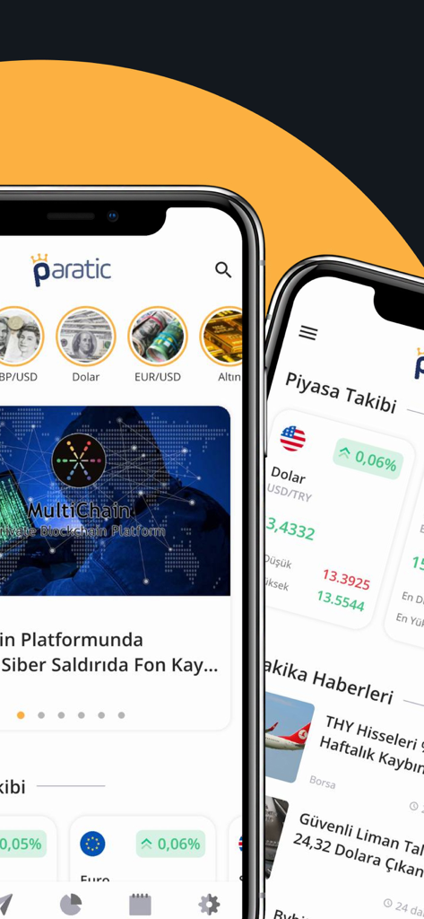 Paratic Haber: Ekonomi, Finans - トルコ語で金融市場追跡と速報ニュースを表示するParatic Haberアプリのインターフェース。