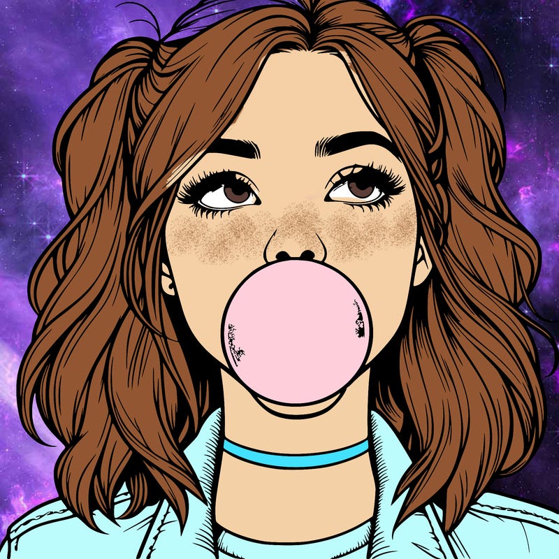 realististic girl blowing bubble -gum