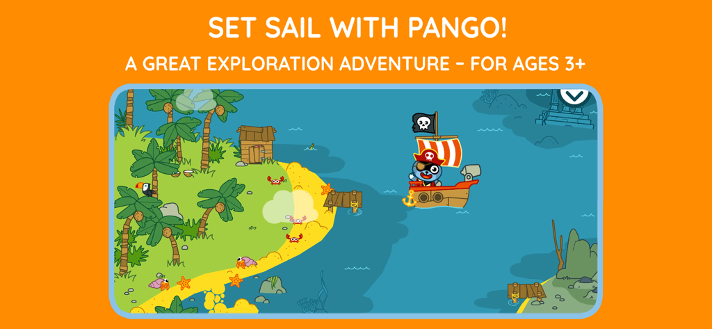 Pango Pirate: Adventure Game - パンゴ海賊が子供向け探検アドベンチャーゲームで熱帯の島の近くの船を航海している