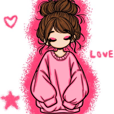 girl with baggy sweatshirt and messy bun
