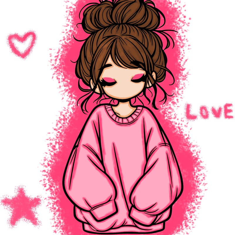 girl with baggy sweatshirt and messy bun