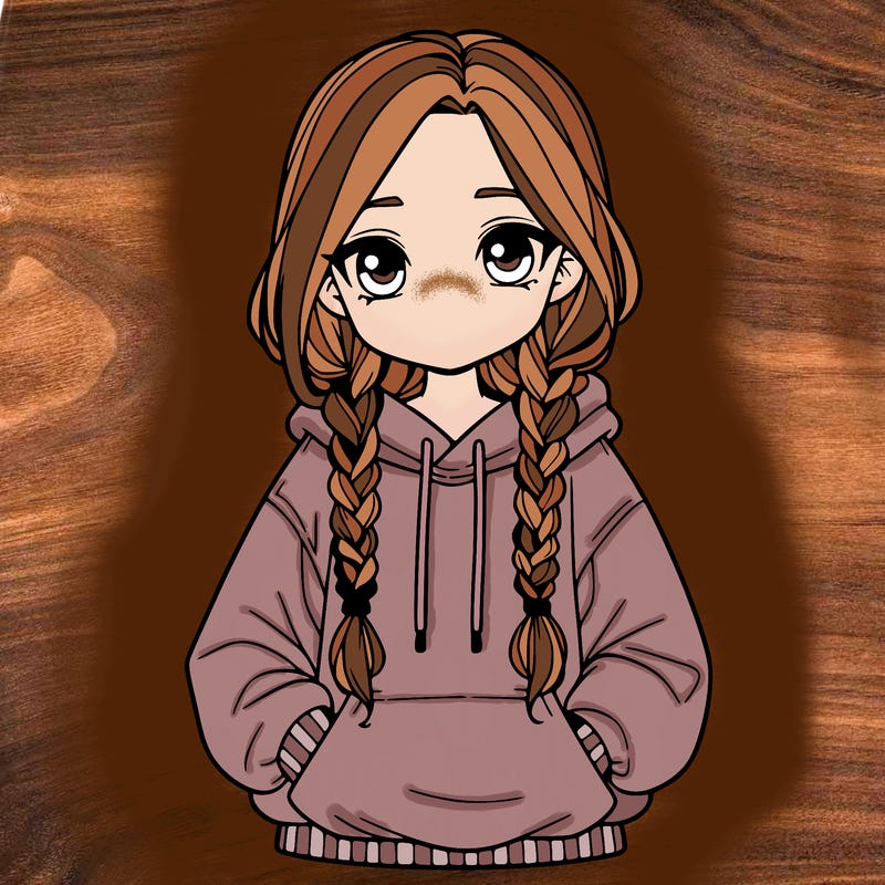 a realistic girl with a oversized hoodie and she has braids