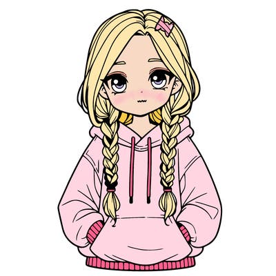 a realistic girl with a oversized hoodie and she has braids