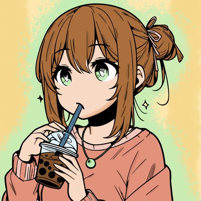 manga character drinking boba