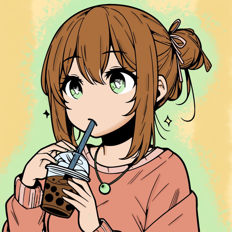 manga character drinking boba