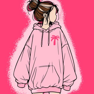 realistic girl with a oversized sweatshirt on and a bun