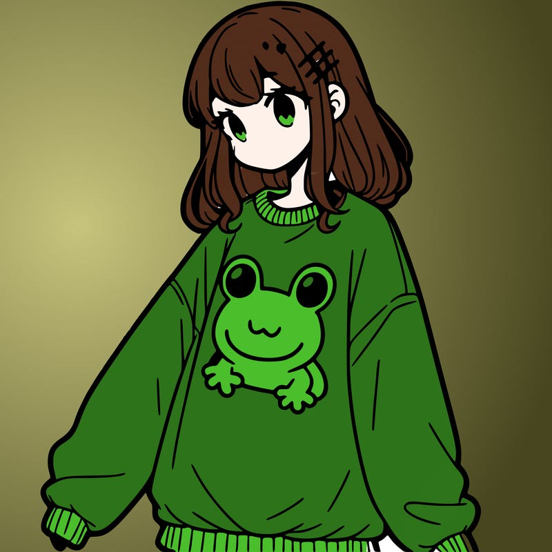 girl wearing frogging sweatshirt