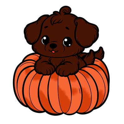 cute little puppy in a pumpkin