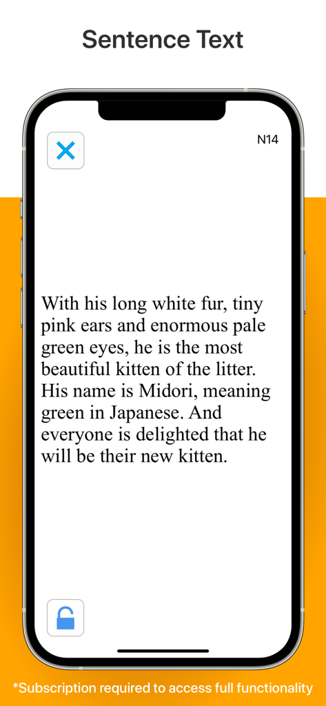 Kay iSight Test Professional app interface showing a sentence reading test on a smartphone.