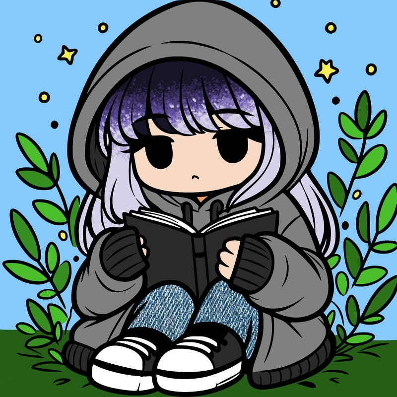 girl in oversized hoodie reading a book