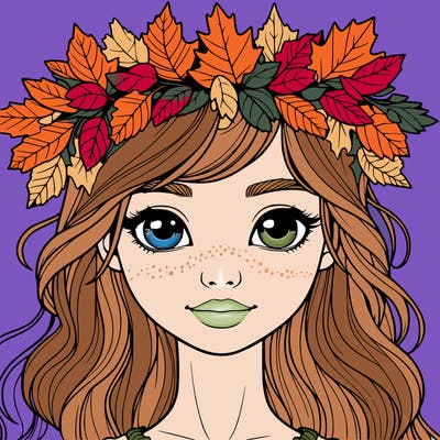realistic girl with fall leaf crown