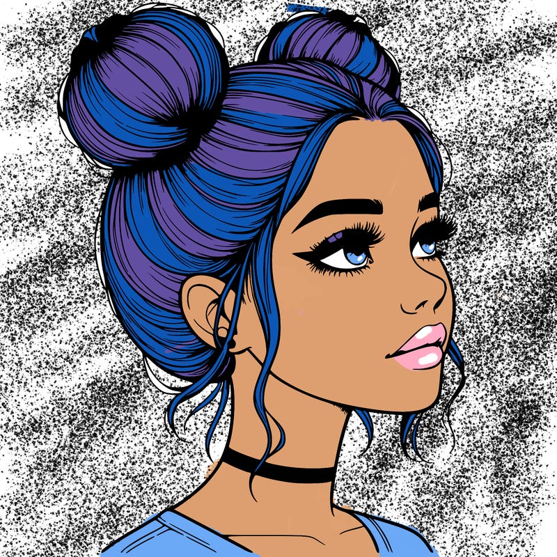 realistic girl with buns on the top of her head