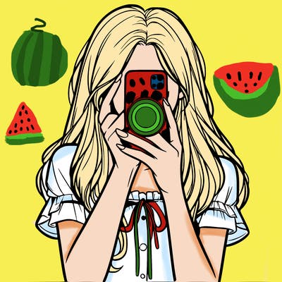 a realistic girl holding her phone taking pictures