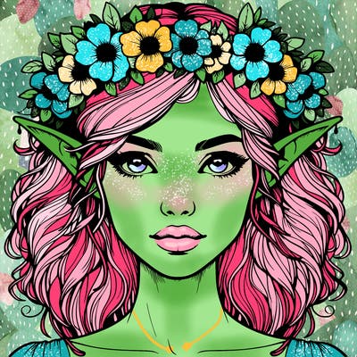 realistic female elf with flower crown