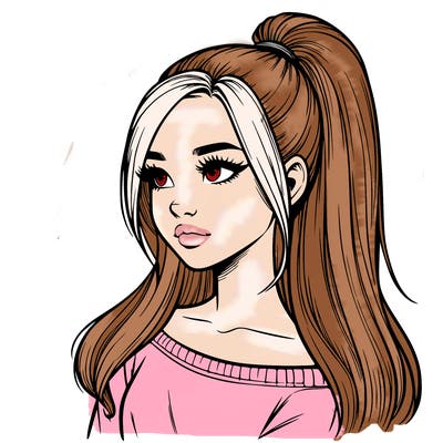 realistic girl with a high ponytail