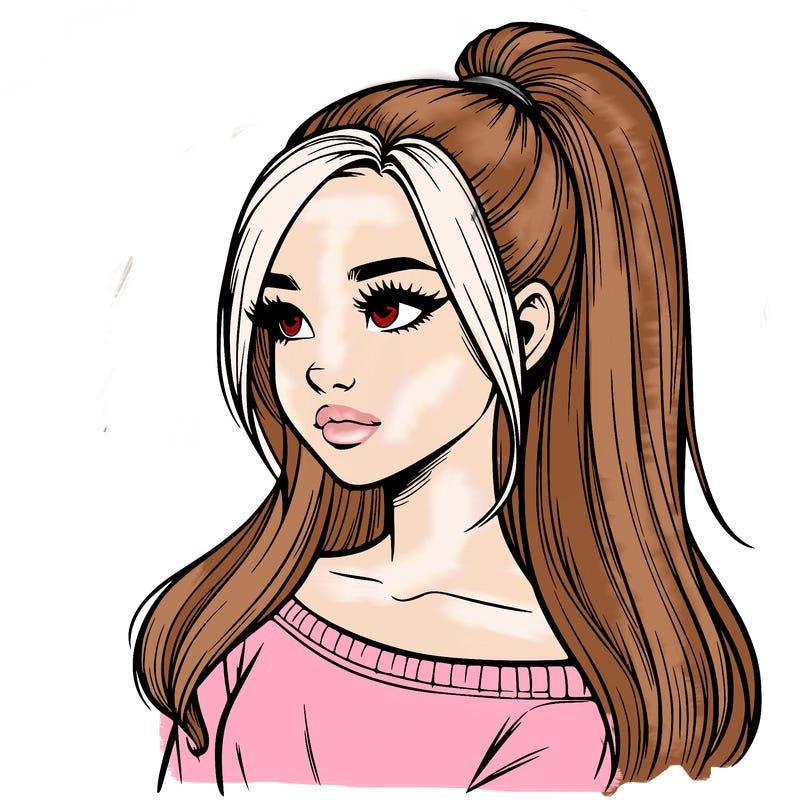 realistic girl with a high ponytail