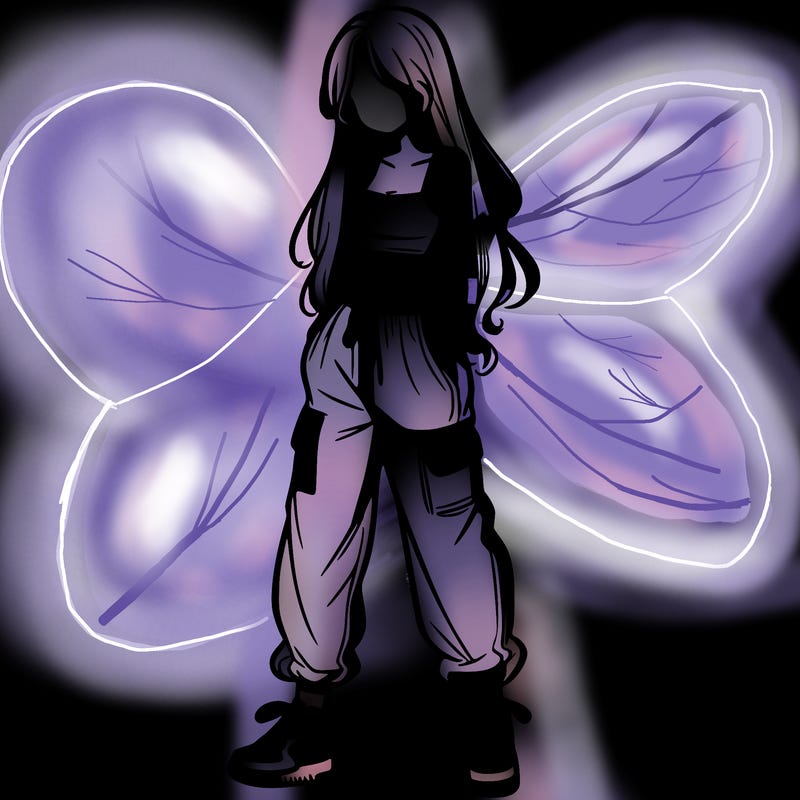 girl in baggy pants crop top and long hair