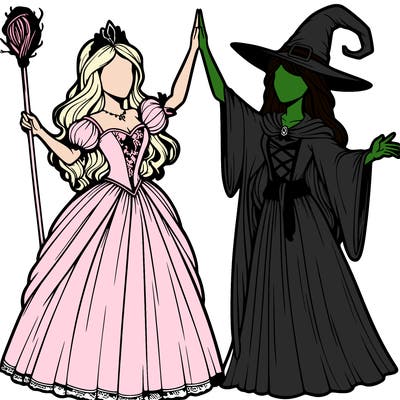 detailed realistic split of a princess and a witch