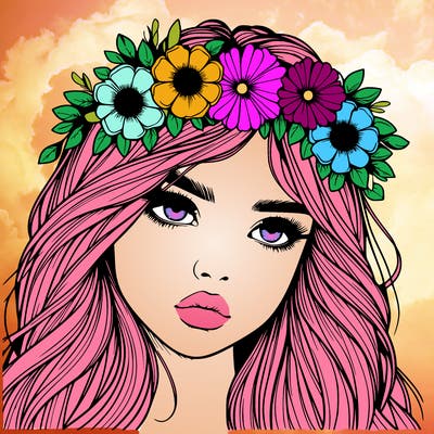 realistic girl with flowers crown