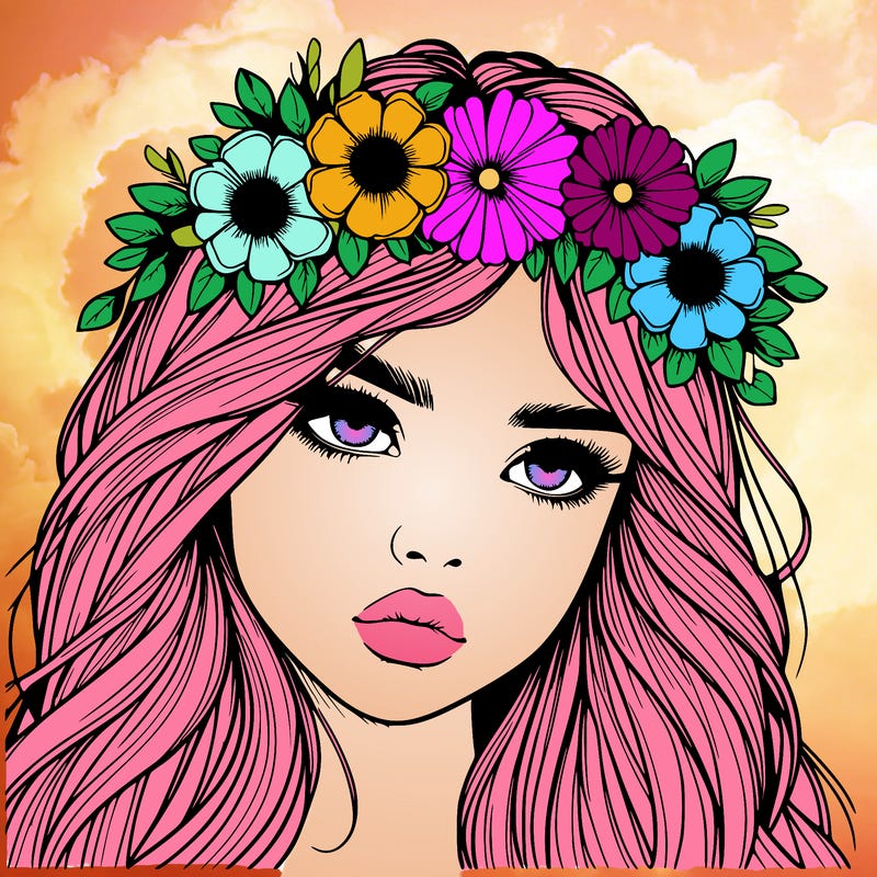 realistic girl with flowers crown