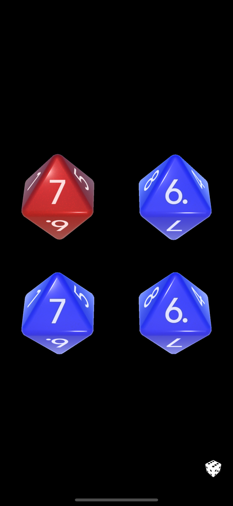 Dice Dice - Virtuelle achsseitige Würfel in Rot und Blau auf der Würfel Würfel-App-Oberfläche