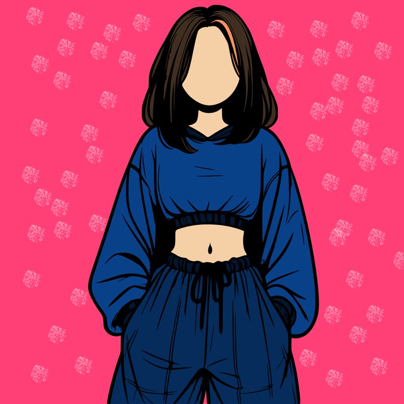 realistic girl faceless with baggy pants and a crop top